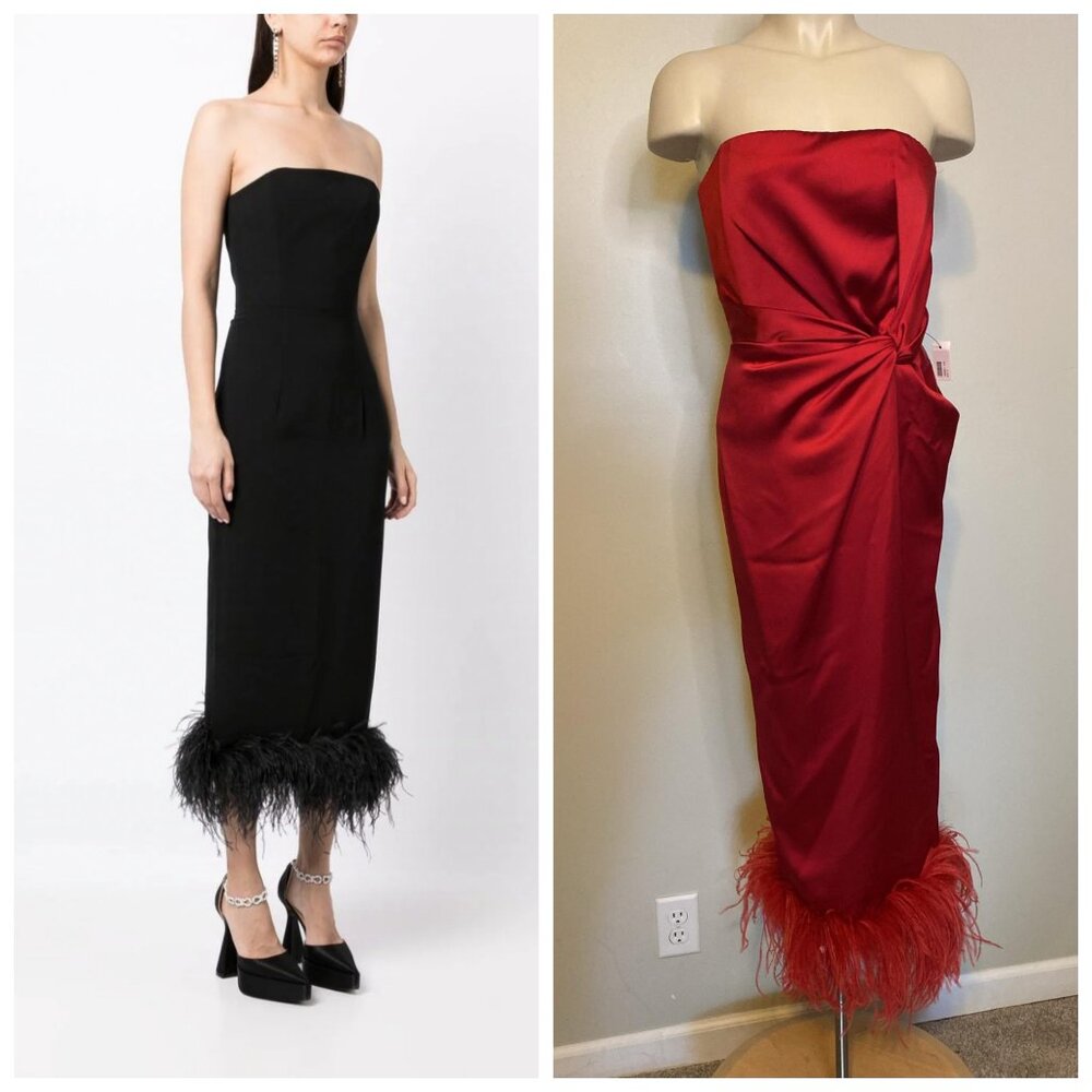 16Arlington strapless dress with feather trim